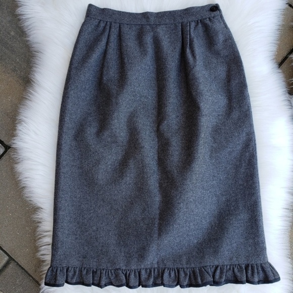 VALENTINO Night Wool Ruffle Hem Skirt Gray 6 - Picture 7 of 8